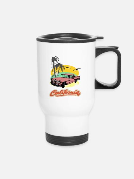 US Oldtimer am Strand - Thermobecher mit Tragegriff - Weiß