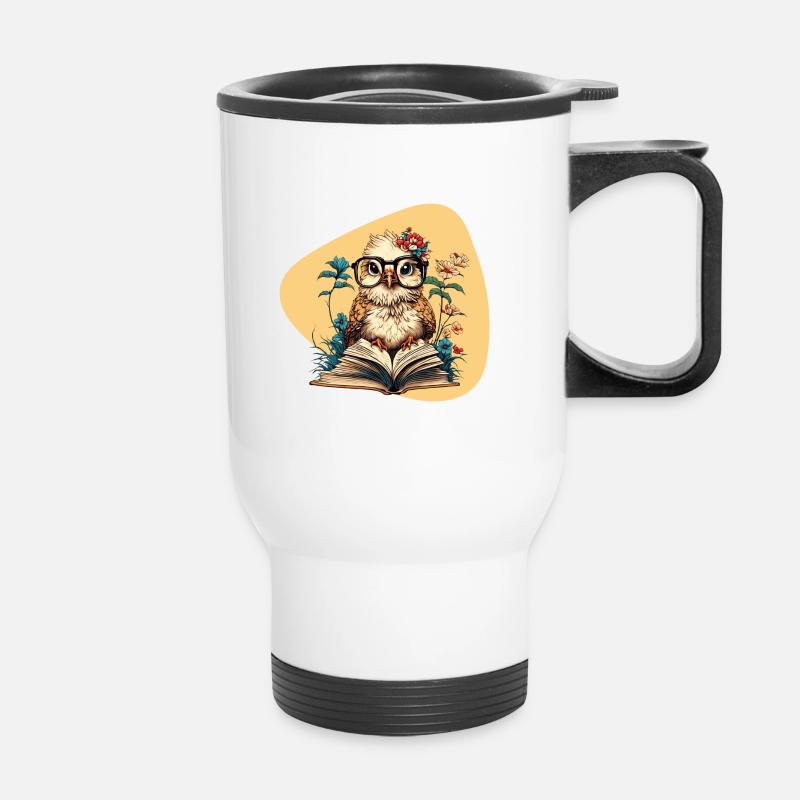 Owl with book - Thermal mug with handle - white