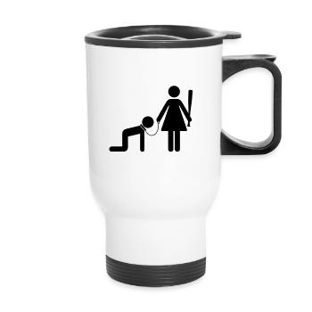 Une femme tient un homme comme un esclave - Tasse isotherme avec poignée - blanc - Devant