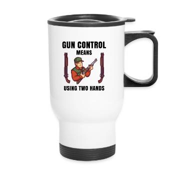 le contrôle des armes à feu signifie à l'aide de deux mains - Tasse isotherme avec poignée - blanc - Devant