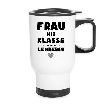 Frau mit Klasse - Lehrerin / Klassenlehrerin - Thermobecher mit Tragegriff - Weiß - Vorne