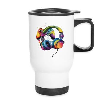 Gamer - Casques et manettes - Tasse isotherme avec poignée - blanc - Devant