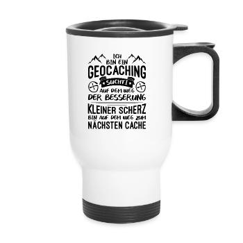 Geocaching Suchti Geocacher GPS Geocachen Cache - Thermobecher mit Tragegriff - Weiß - Vorne