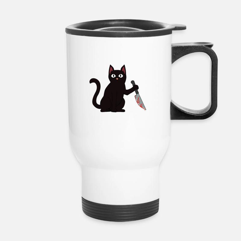 Chat noir avec meurtrier tueur de couteau - Tasse isotherme avec poignée - blanc