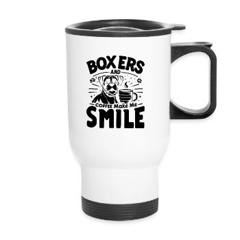 Boxershorts Und Kaffee Bringen Mich Zum Lächeln Koffein-Liebhaber - Thermobecher mit Tragegriff - Weiß - Vorne