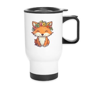 Kleiner Fuchs mit Blumenkrone - Thermobecher mit Tragegriff - Weiß - Vorne