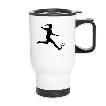 female soccer player silhouette - Thermal mug with handle - white - Front