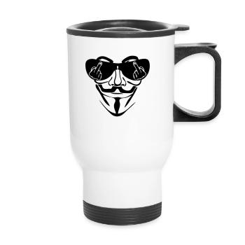 anonymous mask bezel fuck - Thermal mug with handle - white - Front
