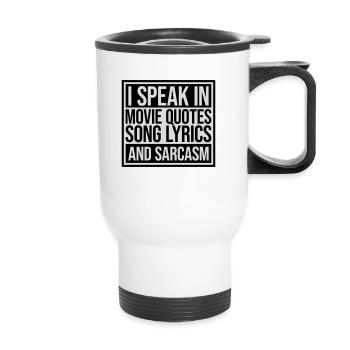 speak lyrics and sarcasm - Thermal mug with handle - white - Front