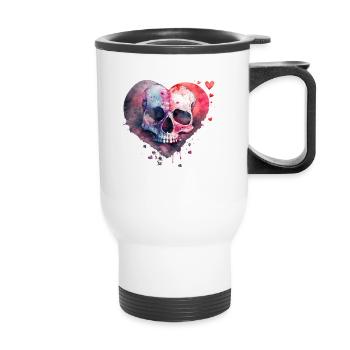 Totenkopf Kunst Design Aquarell - Thermobecher mit Tragegriff - Weiß - Vorne