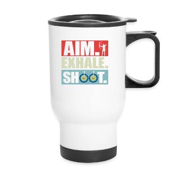 Aim Exhale Shoot. Archery Target Bow & Arrows - Thermobecher mit Tragegriff - Weiß - Vorne