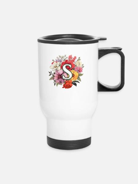 S Monogramm Blumenstrauss - Thermobecher mit Tragegriff - Weiß