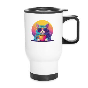 Cool Cat Coffee Vibes - Thermobecher mit Tragegriff - Weiß - Vorne