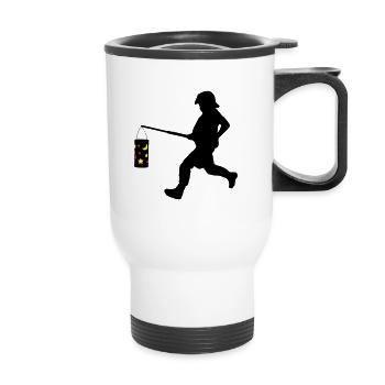 Policier avec lanterne - Riotcop Banksy Style Vecteur - Tasse isotherme avec poignée - blanc - Devant