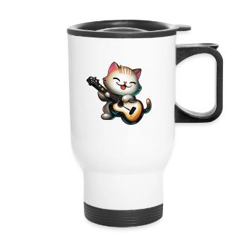 Chat avec guitare - Tasse isotherme avec poignée - blanc - Devant