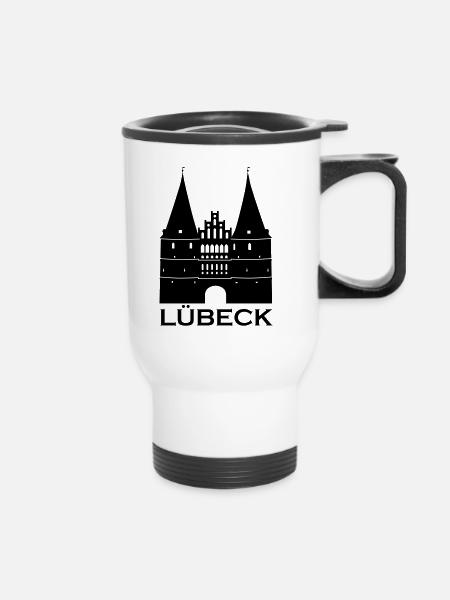 Lübeck, Holstentor - Thermobecher mit Tragegriff - Weiß