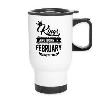 Kings are born in February - Geburtstag - Löwe - Thermobecher mit Tragegriff - Weiß - Vorne