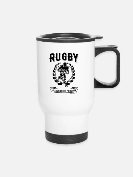 RugbyFool.com. Genuss ohne Schutz. - Thermobecher mit Tragegriff - Weiß