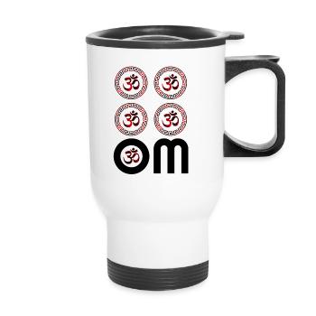 OM rouge, Om, Om hindou, symbole Om, Yoga, OM - Tasse isotherme avec poignée - blanc - Devant