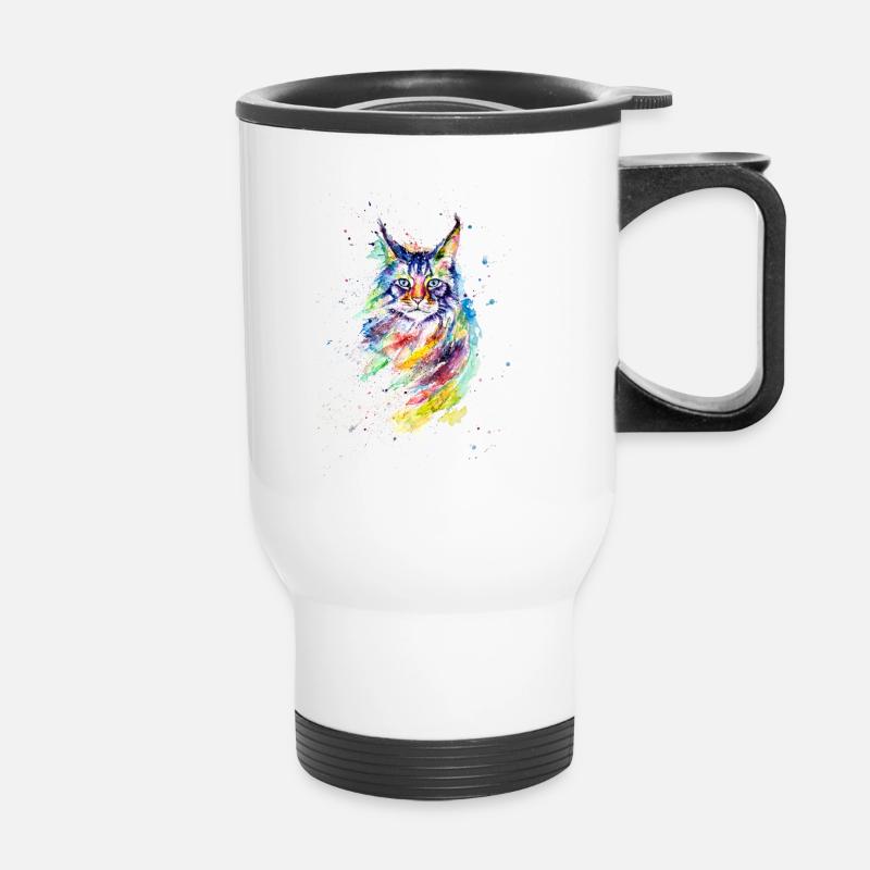 Bunte Aquarell Katze - Thermobecher mit Tragegriff - Weiß