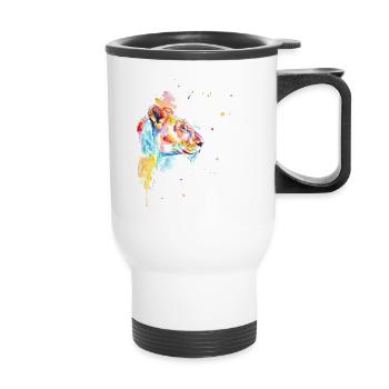 Bunte Aquarell Löwenmama - Thermobecher mit Tragegriff - Weiß - Vorne