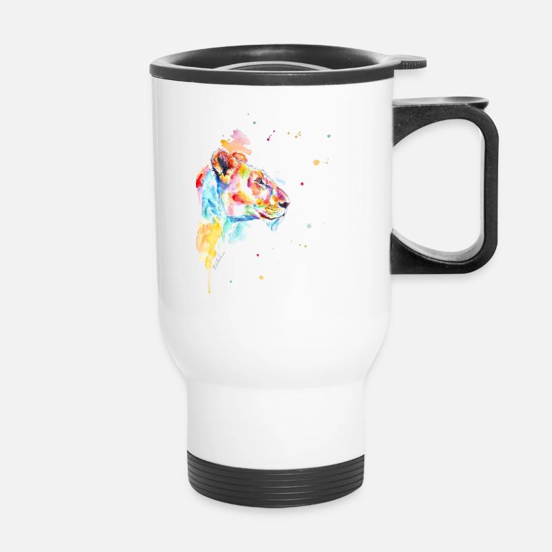 Bunte Aquarell Löwenmama - Thermobecher mit Tragegriff - Weiß