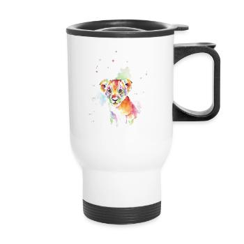 Colorful watercolor lion cub - Thermal mug with handle - white - Front