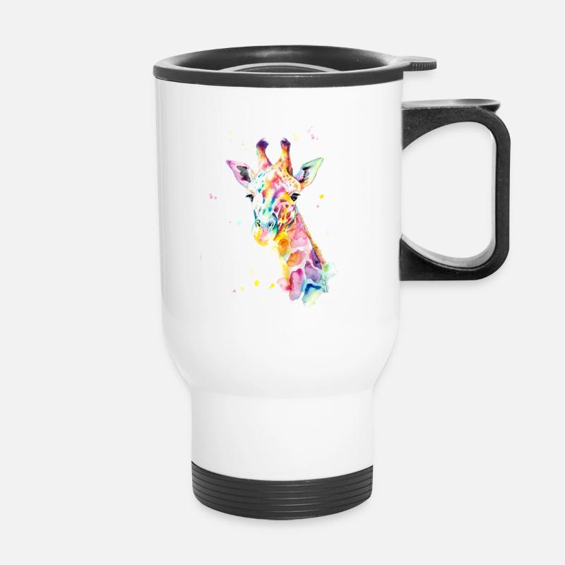 Bunte Aquarell Giraffe - Thermobecher mit Tragegriff - Weiß