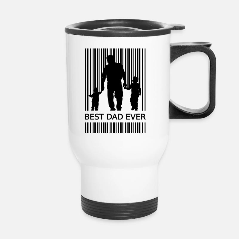 Best Dad Ever Strichcode zweifacher Papa Geschenk - Thermobecher mit Tragegriff - Weiß