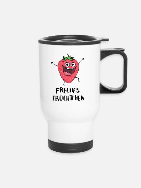 Freches Früchtchen Erdbeere - Thermobecher mit Tragegriff - Weiß