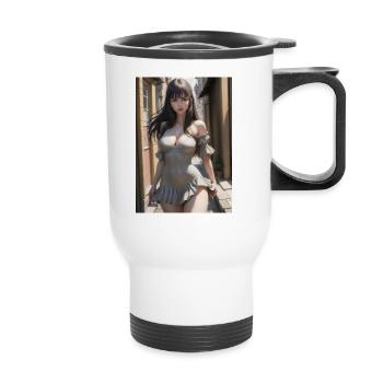 Woman in a alley, town,Generated AIw - Thermobecher mit Tragegriff - Weiß - Vorne
