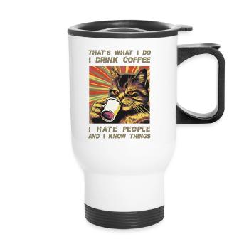 Coffee-drinking, sarcastic cat lover - Thermal mug with handle - white - Front