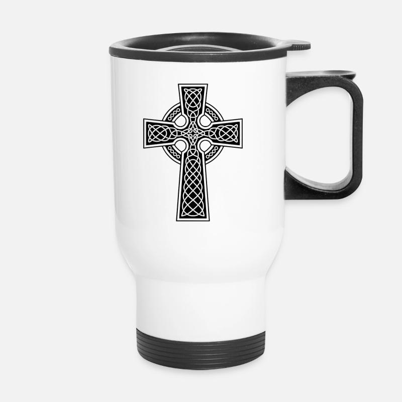 Long Celtic cross and black braided - Thermal mug with handle - white