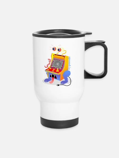 Monster-Retro-Spiel - Thermobecher mit Tragegriff - Weiß