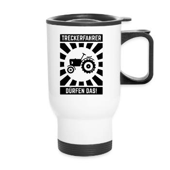 Treckerfahrer Dürfen Das! (Trecker Traktor V6 B) - Thermobecher mit Tragegriff - Weiß - Vorne
