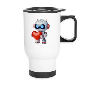 Robots with a heart - Thermal mug with handle - white - Front
