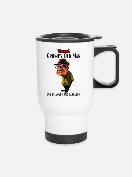 Warning Grumpy Old Man - Thermobecher mit Tragegriff - Weiß