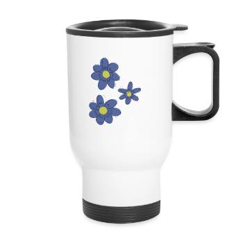Blaue Blumen - Thermobecher mit Tragegriff - Weiß - Vorne
