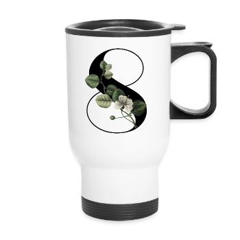 Numéro 8 floral vert -8e anniversaire floral - Tasse isotherme avec poignée - blanc - Devant