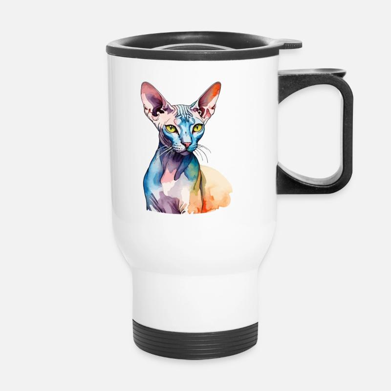 Sphynx Chat Aquarelles - Tasse isotherme avec poignée - blanc
