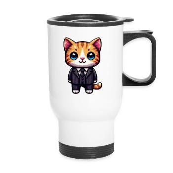 Pixel Art Cat - Thermal mug with handle - white - Front