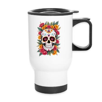 Tête de mort mexicaine sugar skull calavera fleurs - Tasse isotherme avec poignée - blanc - Devant