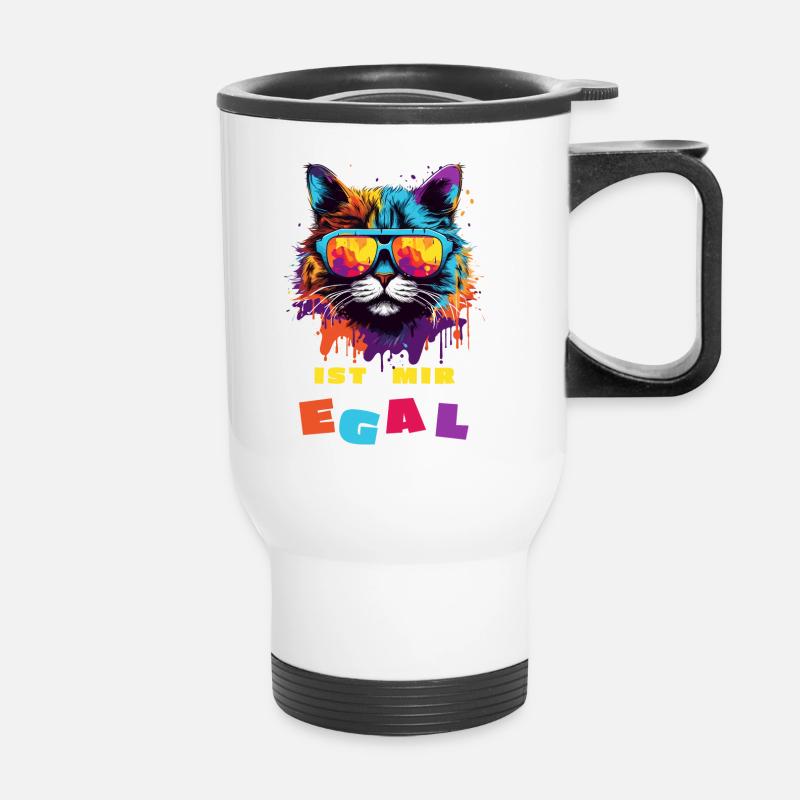Katze "Ist mir egal" - Thermobecher mit Tragegriff - Weiß