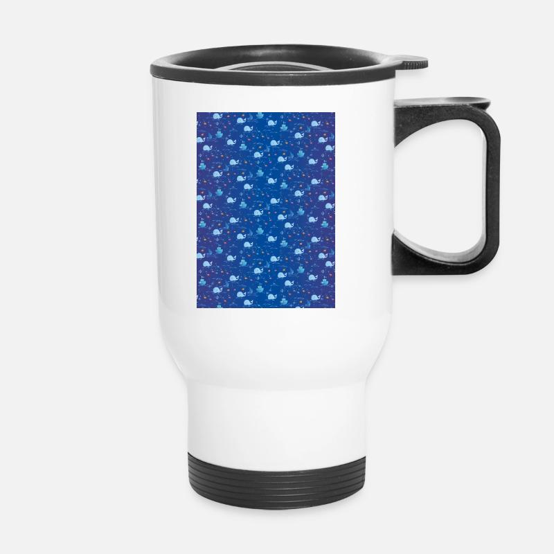All-over print with colorful fish. Protect fish! - Thermal mug with handle - white