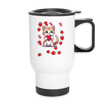 Années 80 Rétro Chat Chats Fraises Fraise Enfants - Tasse isotherme avec poignée - blanc - Devant