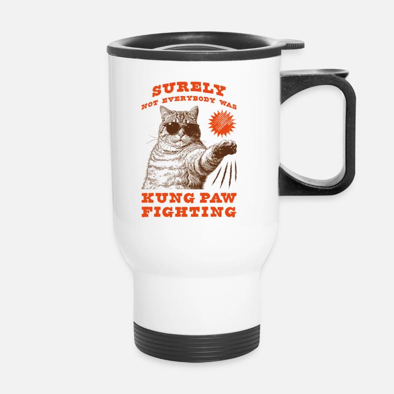 Kung Paw Fighting Funny Chonky Cat - Thermal mug with handle - white