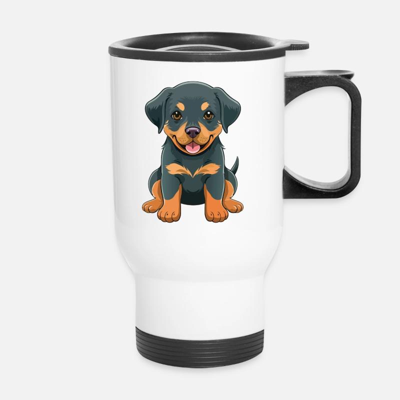 Rottweiler Welpe Cartoon - Thermobecher mit Tragegriff - Weiß