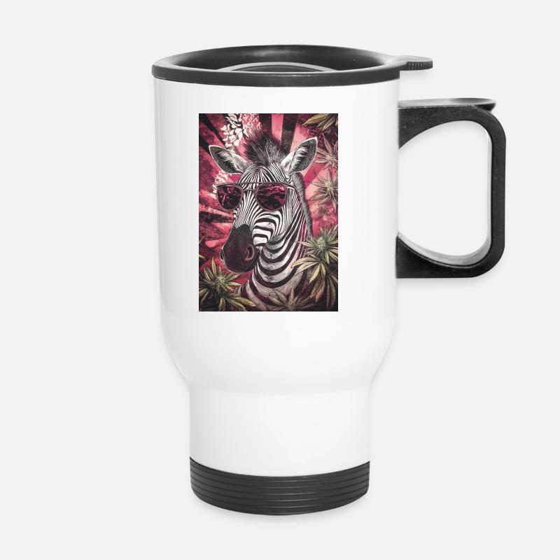 Zebra with sunglasses in cannabis psychedel - Thermal mug with handle - white