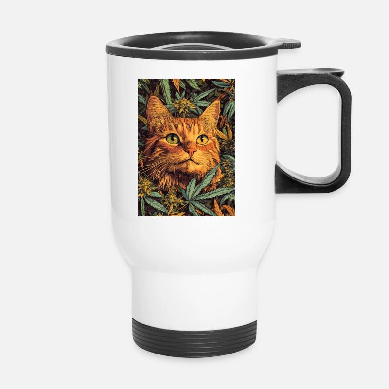 Cat face in the hemp forest - Thermal mug with handle - white