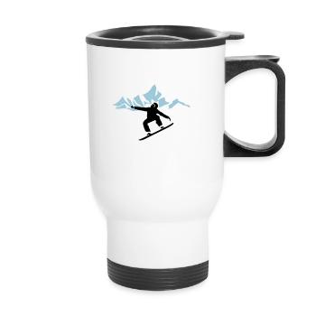 Snowboarders and mountains with snow - Thermal mug with handle - white - Front
